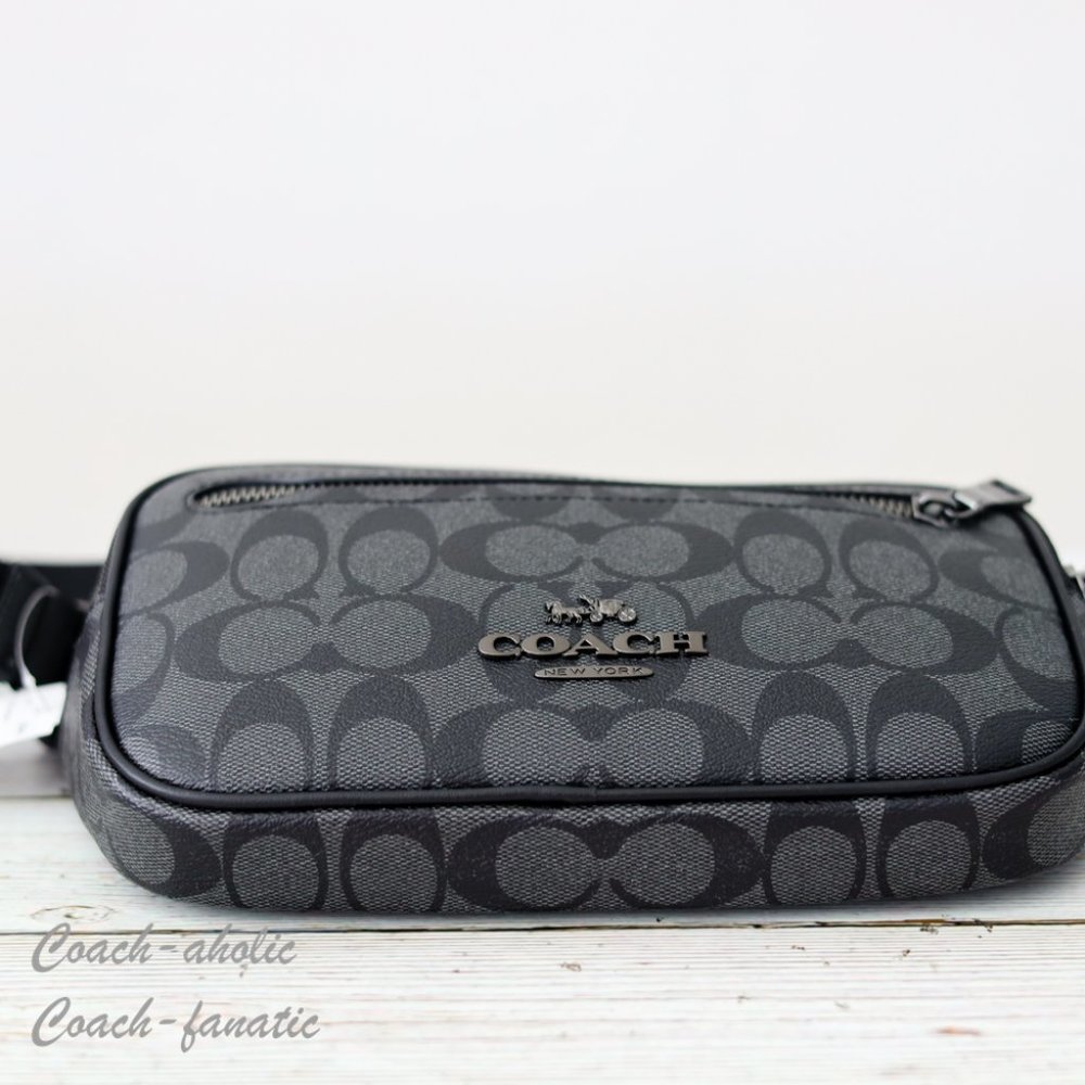 NWT Coach Elias Belt Bag In Signature Canvas Gunmetal/Charcoal - Picture 12 of 13